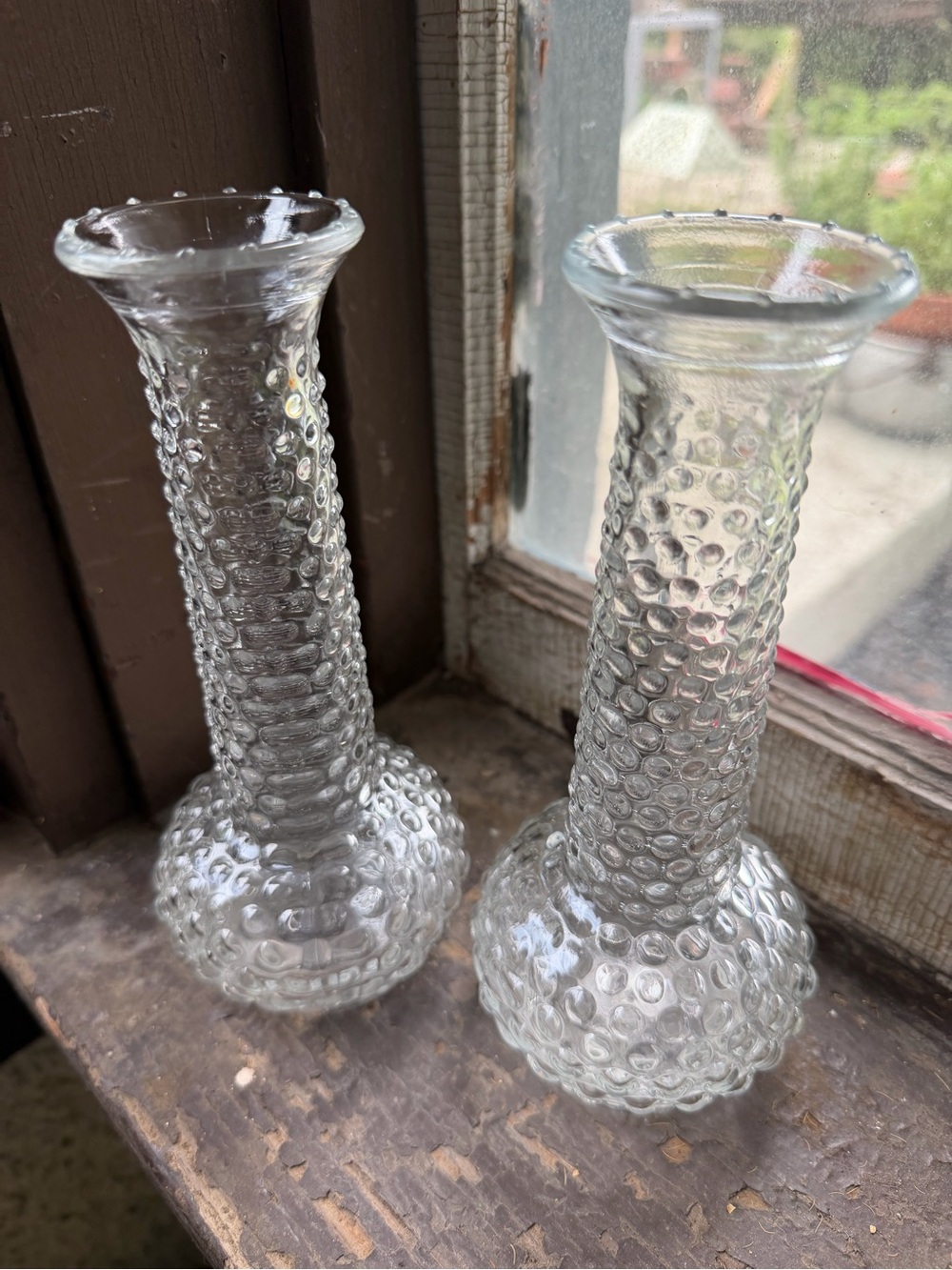 Vintage E O Brody MCM Hobnail Glass Bud Vase Pair - Home Accents